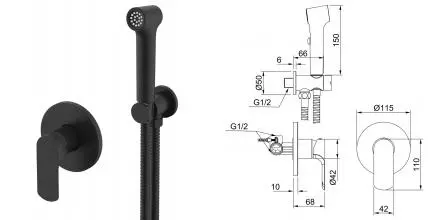 Смеситель с гигиеническим душем «Raglo» R03.53.06 чёрный матовый Смеситель с гигиеническим душем «Raglo» R03.53.06 чёрный матовый