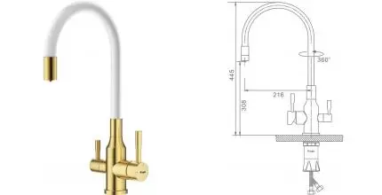 Смеситель для кухни с подключением к фильтру «Raglo» R81.64.03 матовое золото/белый
