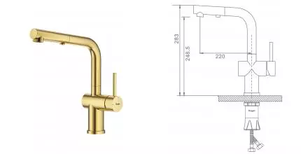 Смеситель для кухонной мойки «Raglo» R86.49.03 с выдвижным изливом матовое золото