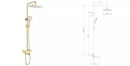 Душевая система «Raglo» R22.26.03 с термостатом матовое золото