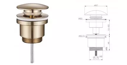 Донный клапан для раковины «Raglo» R600.01.03 с механизмом Клик-Клак золотой сатин