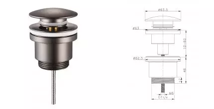 Донный клапан для раковины «Raglo» R600.01.09 с механизмом Клик-Клак графит