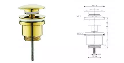 Донный клапан для раковины «Raglo» R600.01.23 с механизмом Клик-Клак золото