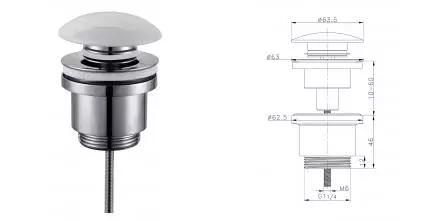 Донный клапан для раковины «Raglo» R600.01.38 с механизмом Клик-Клак хром/белый