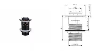 Донный клапан для раковины «Raglo» R600.05.06 с механизмом Клик-Клак чёрный