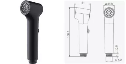 Ручная гигиеническая лейка «Raglo» R460.05.06 чёрная матовая