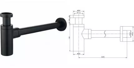 Сифон для раковины «Raglo» R600.20.06 чёрный матовый