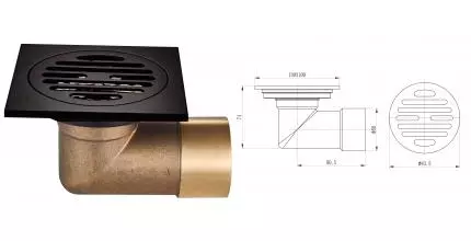 Трап для душа «Raglo» 100/100 R605.10.06 боковой выпуск чёрный матовый 