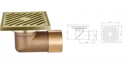 Трап для душа «Raglo» 100/100 R606.10.03 боковой выпуск матовое золото 