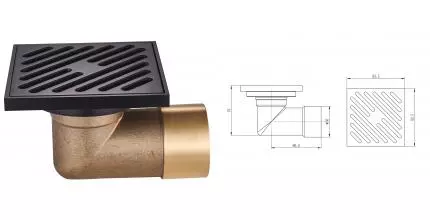 Трап для душа «Raglo» 100/100 R606.10.06 боковой выпуск чёрный матовый 