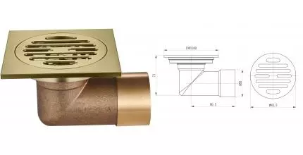 Трап для душа «Raglo» 100/100 R605.10.03 боковой выпуск матовое золото 