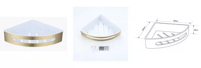 Угловая полка в ванну «Raglo» R340.01.03 на стену матовое золото