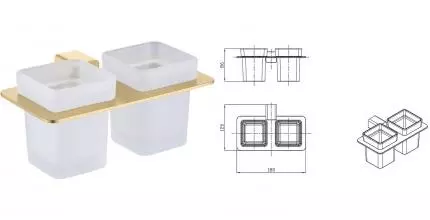 Двойной стакан для зубных щёток «Raglo» R301.08.03 на стену матовое золото