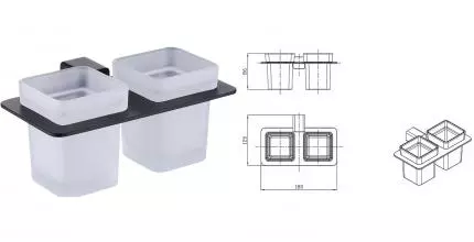 Двойной стакан для зубных щёток «Raglo» R301.08.06 на стену чёрный матовый