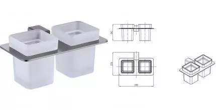 Двойной стакан для зубных щёток «Raglo» R301.08.09 на стену графит