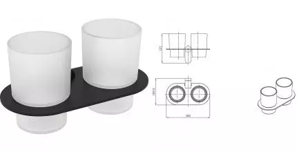 Двойной стакан для зубных щёток «Raglo» R300.08.06 на стену чёрный матовый