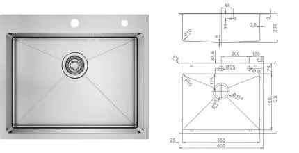 Мойка для кухни «Raglo» R701.6050.05 60/50 нержавеющая сталь сатин