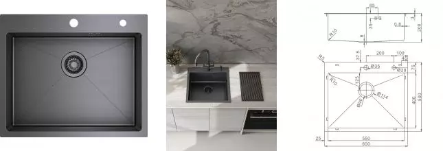 Мойка для кухни «Raglo» R701.6050.09 60/50 нержавеющая сталь графит матовая