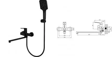 Смеситель для ванны с душем «Splenka» S30.22.06 чёрный матовый