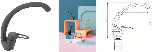 Смеситель для кухонной мойки «Splenka» S202.41.07 серый матовый Смеситель для кухонной мойки «Splenka» S202.41.07 серый матовый