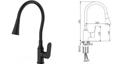 Смеситель для кухонной мойки «Splenka» S41.43.06 чёрный матовый