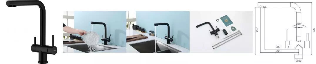 Смеситель для кухни с подключением к фильтру «Splenka» S70.61.06 чёрный матовый