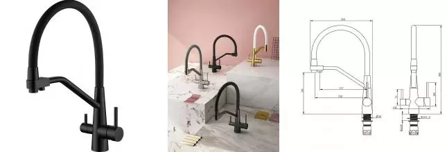 Смеситель для кухни с подключением к фильтру «Splenka» S71.62.06 чёрный матовый