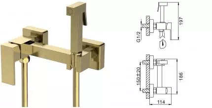 Смеситель с гигиеническим душем «Splenka» S98.51.03 матовое золото