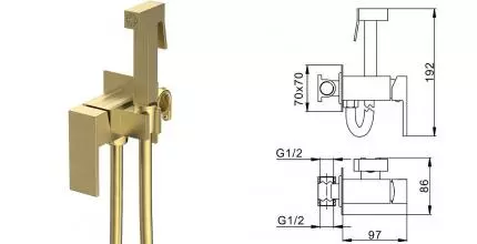 Смеситель с гигиеническим душем «Splenka» S98.52.03 матовое золото