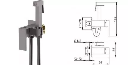 Смеситель с гигиеническим душем «Splenka» S98.52.07 серый матовый