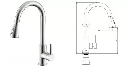 Смеситель для кухонной мойки «Splenka» S203.49.05 с выдвижным изливом сатин Смеситель для кухонной мойки «Splenka» S203.49.05 с выдвижным изливом сатин