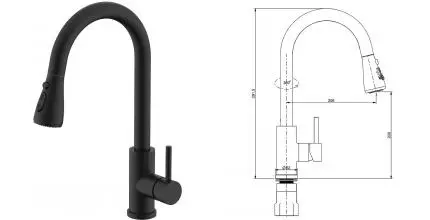Смеситель для кухонной мойки «Splenka» S203.49.06 с выдвижным изливом чёрный матовый