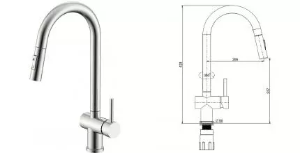 Смеситель для кухонной мойки «Splenka» S204.49.05 с выдвижным изливом сатин Смеситель для кухонной мойки «Splenka» S204.49.05 с выдвижным изливом сатин