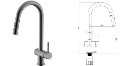 Смеситель для кухонной мойки «Splenka» S204.49.09 с выдвижным изливом графит