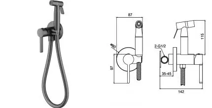 Смеситель с гигиеническим душем «Splenka» S221.52.09 графит Смеситель с гигиеническим душем «Splenka» S221.52.09 графит