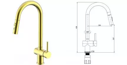 Смеситель для кухонной мойки «Splenka» S204.49.03 с выдвижным изливом матовое золото