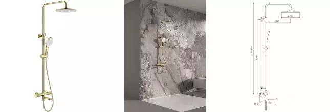 Душевая система «Splenka» S223.26.03 с термостатом матовое золото