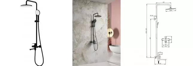 Душевая система «Splenka» S222.24.06 чёрная матовая