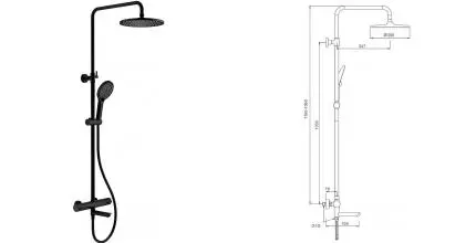 Душевая система «Splenka» S223.26.06 с термостатом чёрная матовая