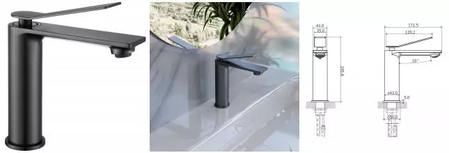 Смеситель для раковины «Vincea» Verse VBF-2VE1GM воронёная сталь