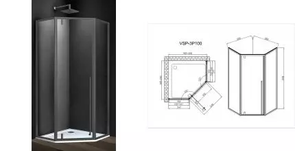 Душевой угол-ограждение «Vincea» Penta VSP-3P100CLGM 100/100 прозрачный/вороненая сталь многоугольный без поддона Душевой угол-ограждение «Vincea» Penta VSP-3P100CLGM 100/100 прозрачный/вороненая сталь многоугольный без поддона