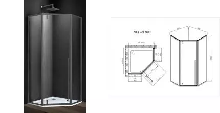 Душевой угол-ограждение «Vincea» Penta VSP-3P900CLGM 90/90 прозрачный/вороненая сталь многоугольный без поддона Душевой угол-ограждение «Vincea» Penta VSP-3P900CLGM 90/90 прозрачный/вороненая сталь многоугольный без поддона