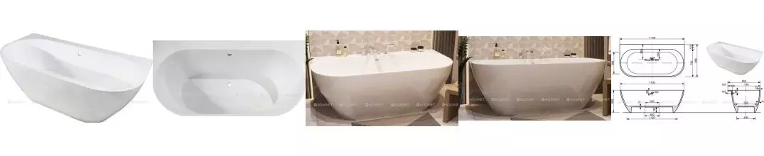 Ванна из литьевого мрамора «Aquanet» Family Stone 170/85 без сифона белая Ванна из литьевого мрамора «Aquanet» Family Stone 170/85 без сифона белая