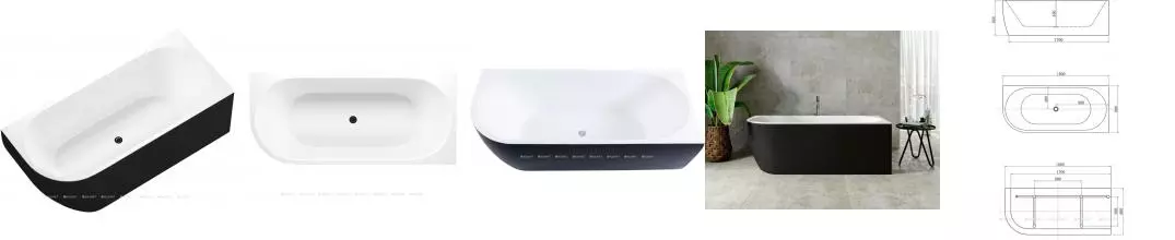 Ванна акриловая «Aquanet» Family Elegant B 180/80 с ножками с сифоном белая/чёрная матовая правая