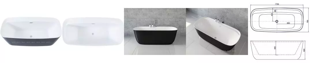 Ванна акриловая «Aquanet» Family Fine 170/78 с ножками с сифоном белая/чёрная матовая Ванна акриловая «Aquanet» Family Fine 170/78 с ножками с сифоном белая/чёрная матовая