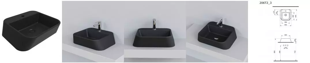 Раковина «Ambassador» Benefit 50/42 фаянсовая чёрная матовая