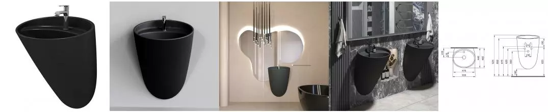 Раковина «Ambassador» Queen 53/46 фаянсовая чёрная матовая