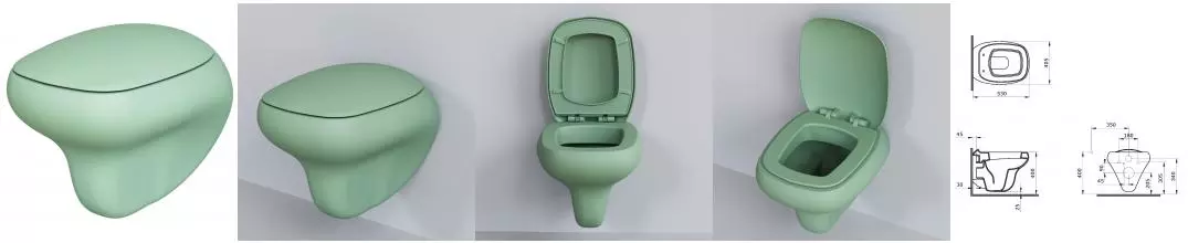 Подвесной унитаз безободковый «Ambassador» Diamond 123T21001R/122T21001 мятный матовый с сиденьем дюропласт с микролифтом зелёное Подвесной унитаз безободковый «Ambassador» Diamond 123T21001R/122T21001 мятный матовый с сиденьем дюропласт с микролифтом зелёное