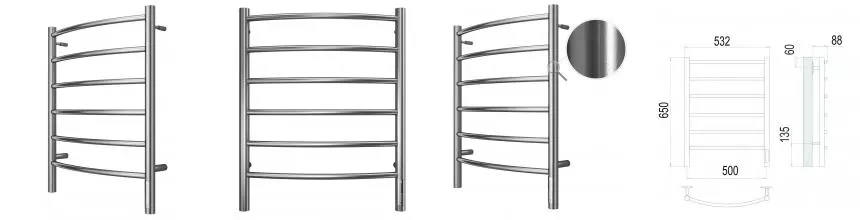 Электрический полотенцесушитель «Terminus» Классик П6 50/65 сатин правый