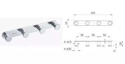 Планка с крючками «Raglo» R300.054 на стену хром